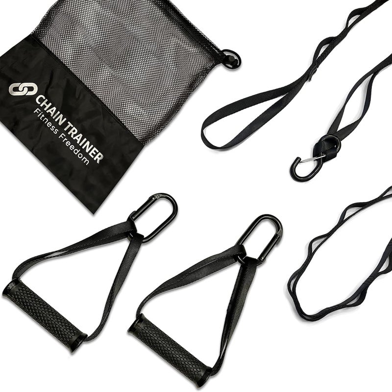 CHAIN TRAINER - Portable Home Gym Multi-functional Basic Fitness Freedom Workout Equipment Comes in Basic, Intermediate, Advanced or Deluxe Sizes and Comes in Black or Silver - Image 1